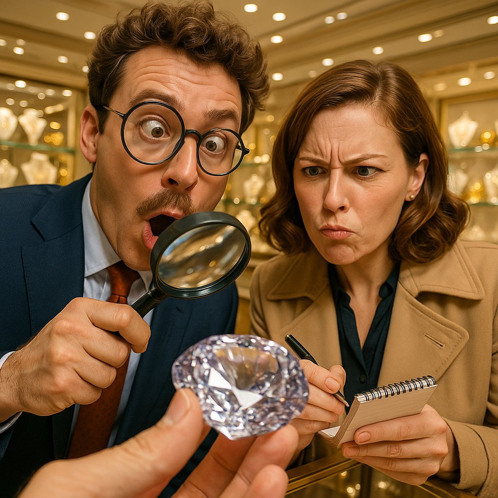 Close up of a brilliant cut diamond with a certification report and a world map in the background, symbolizing gem traceability and origin.