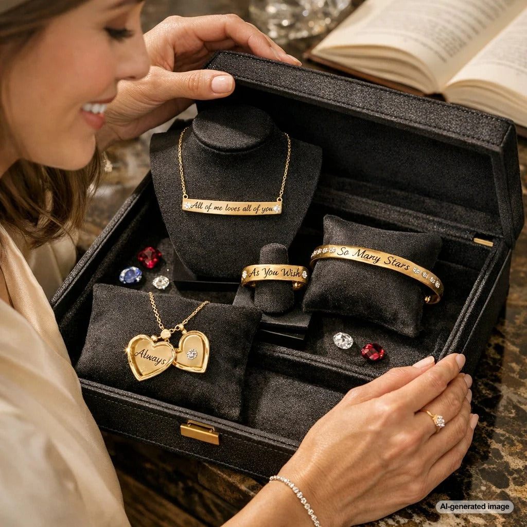 Turning Song Lyrics and Favorite Book Quotes into Wearable Art - Personalized Jewelry Display at Robinson's Jewelers