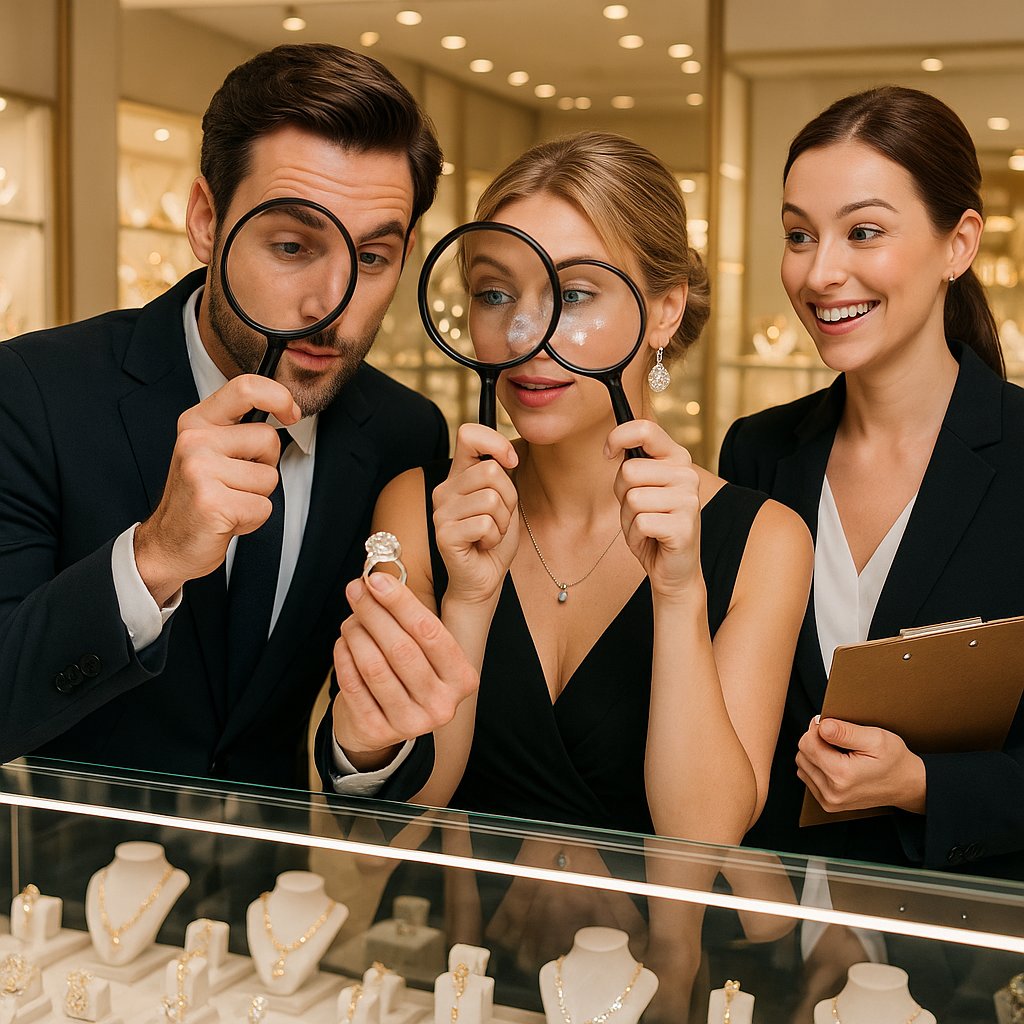 Close up of a diamond ring and jewelry appraisal document on a desk at Robinson's Jewelers
