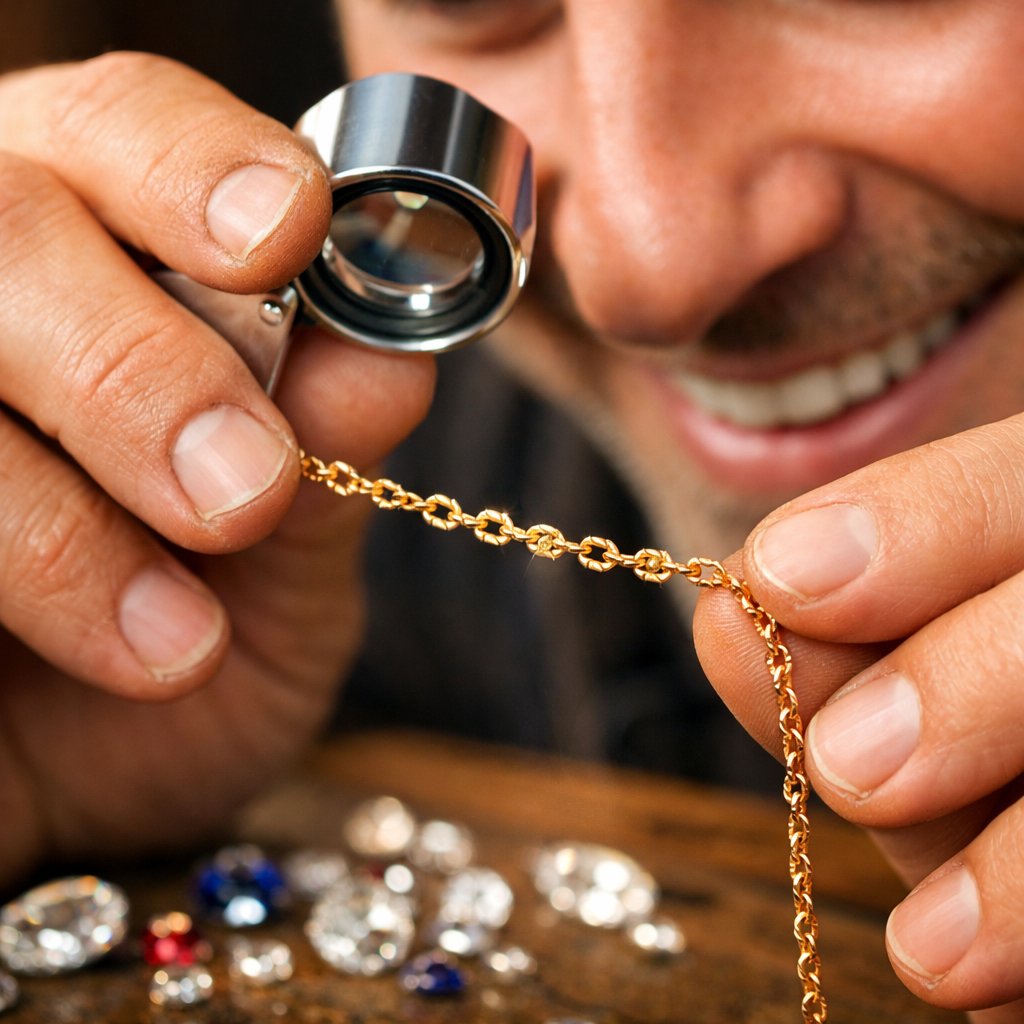 Close-up of a classic gold chain necklace showing a broken link, illustrating the concept of metal fatigue in jewelry after years of wear.