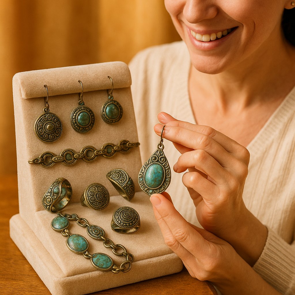 Close-up of antique silver jewelry showing beautiful natural patina in the intricate details