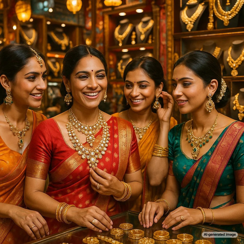 Stunning collection of traditional Indian Kundan jewelry featuring elaborate necklaces, earrings, and maang tikka with gemstones and gold