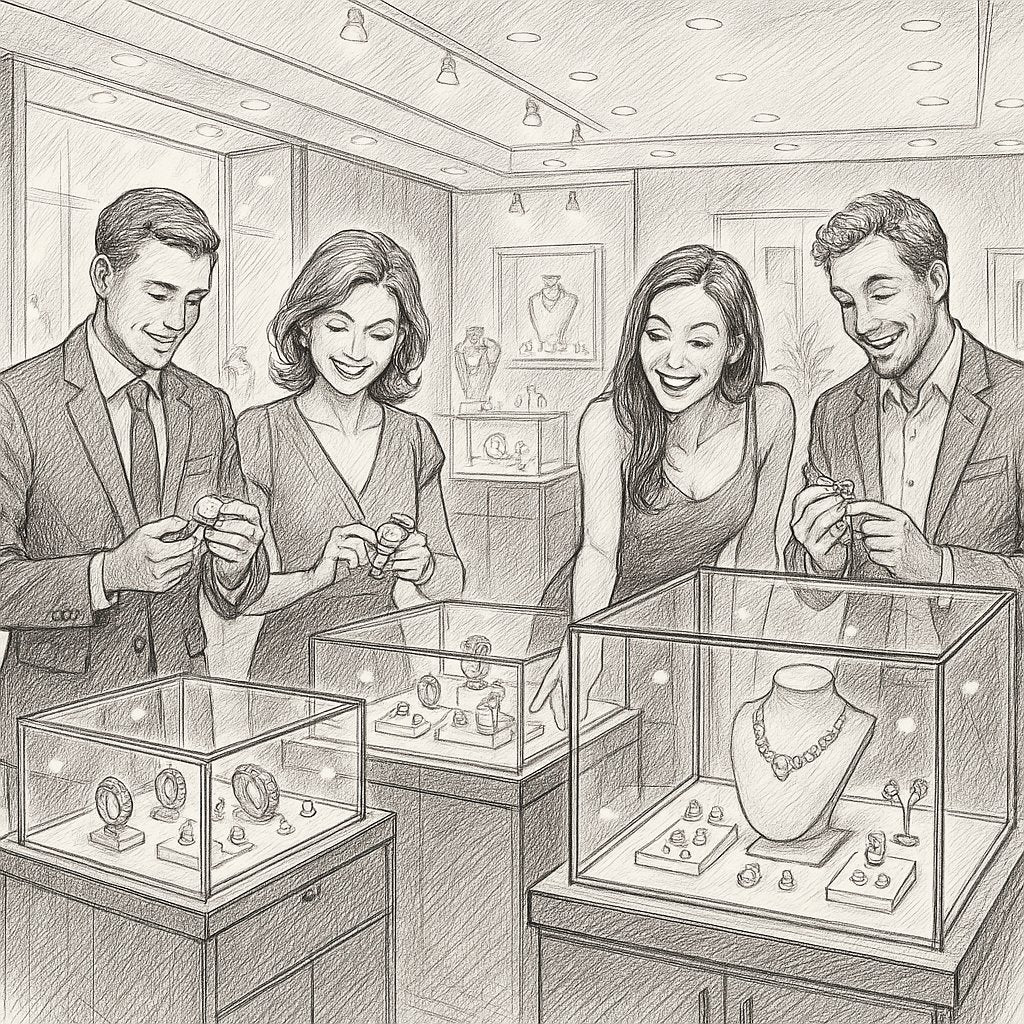 A curated collection of luxury pre-owned watches and fine estate jewelry displayed on velvet