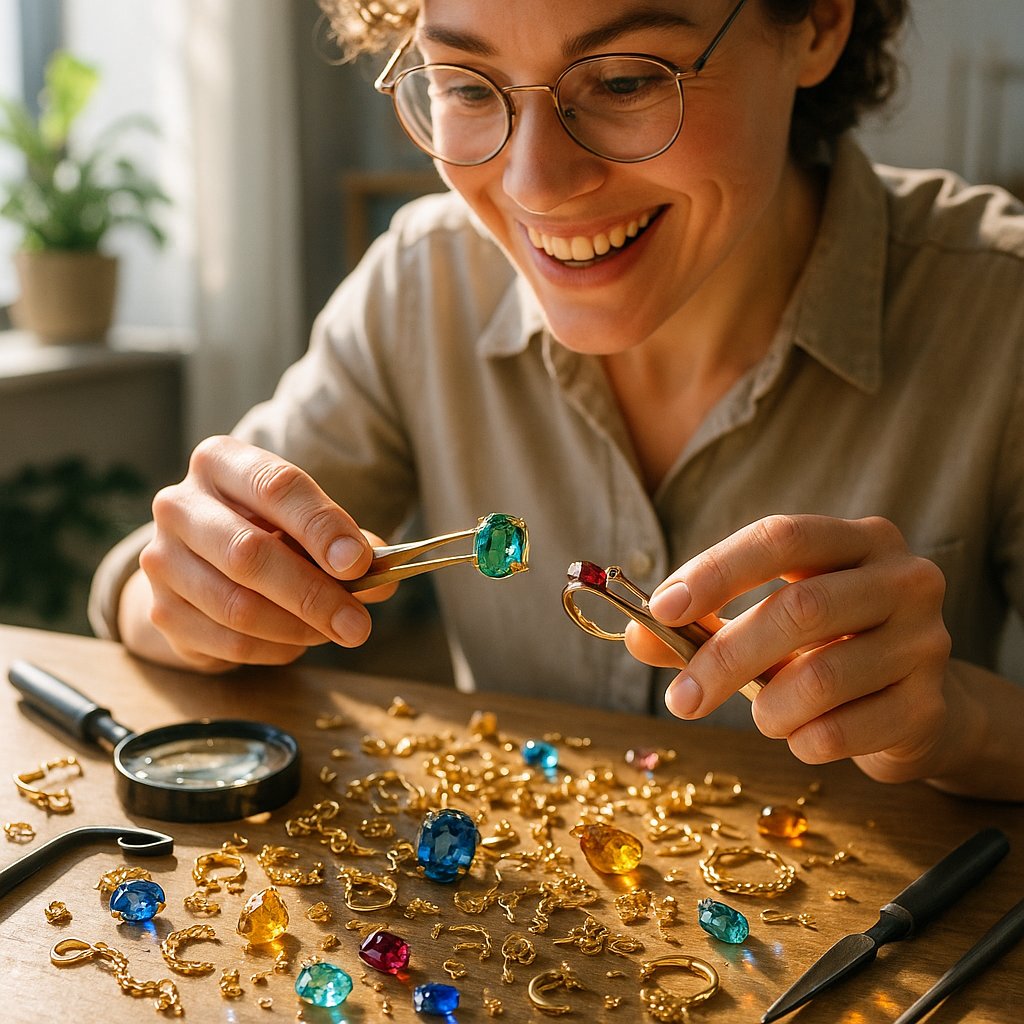 Creative upcycled jewelry designs featuring repurposed gemstones and metals