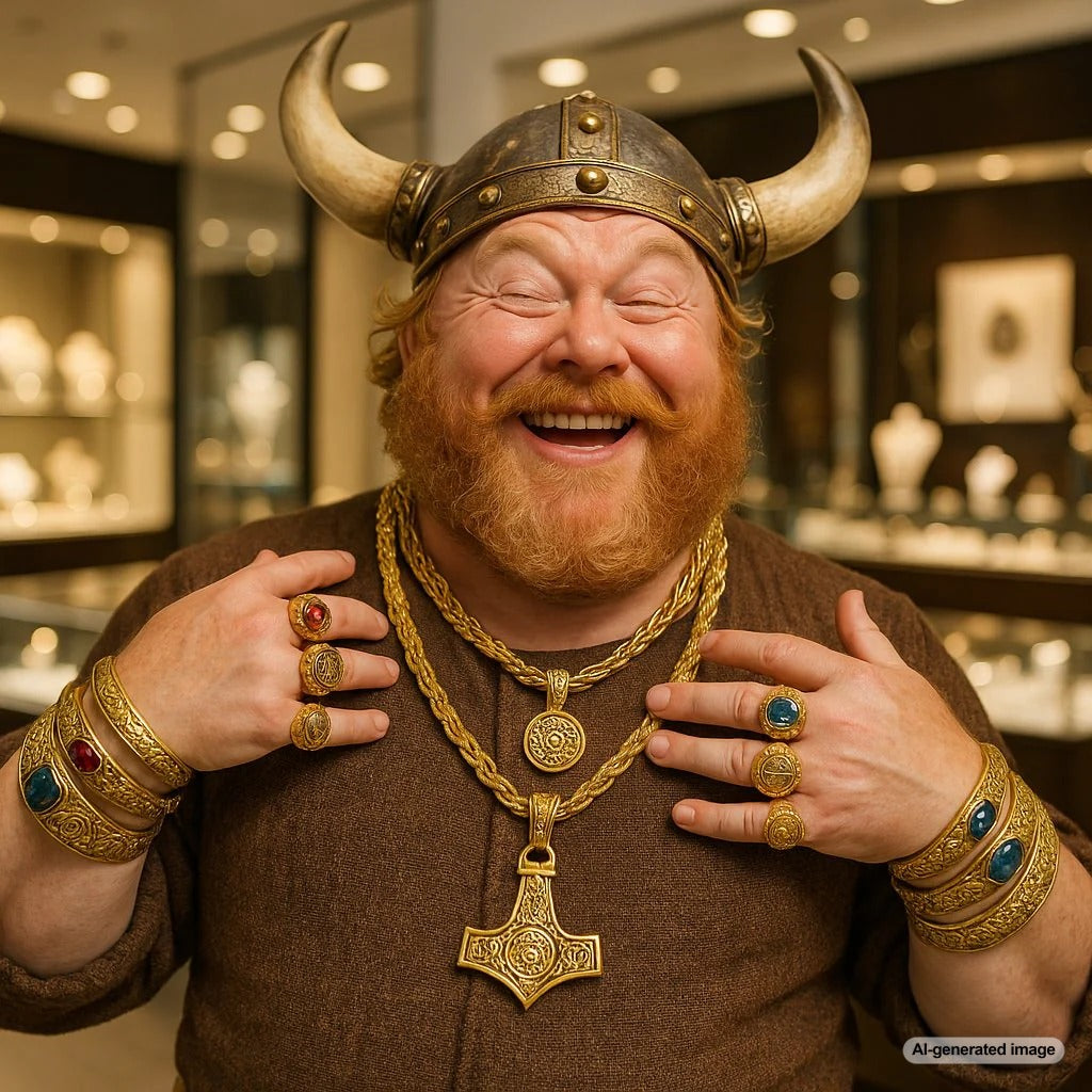 Viking jewelry featuring intricate metalwork and Norse designs including pendants and arm rings