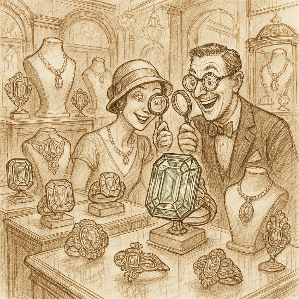 A stunning collage of vintage Art Deco and Victorian era jewelry featuring geometric diamond rings and ornate pearl and gemstone pieces