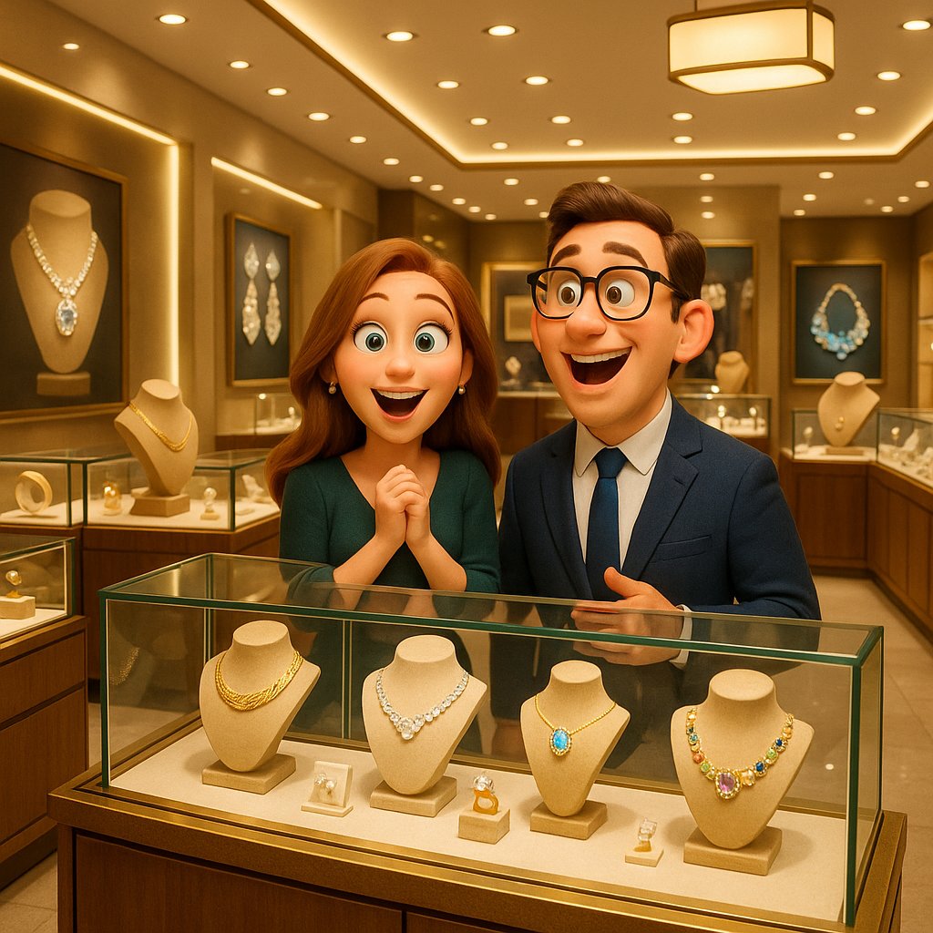 Woman using augmented reality on smartphone to virtually try on jewelry from Robinson's Jewelers