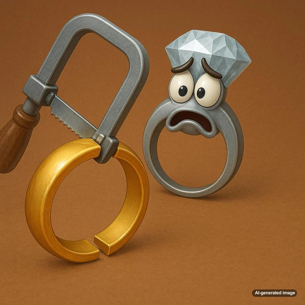 A close-up of a ring being resized by a jeweler's tools, showcasing the delicate process of adjusting ring size.