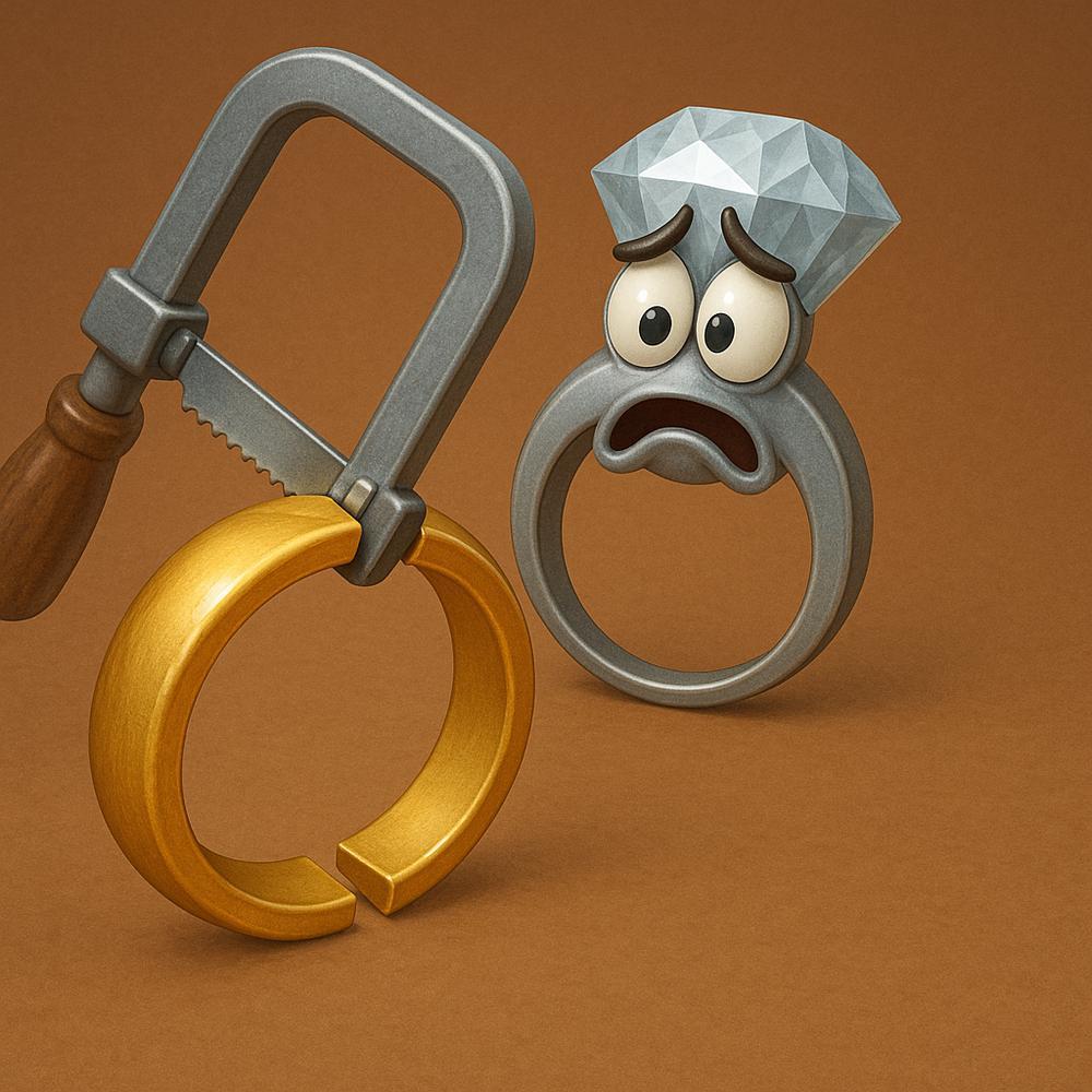 A close-up of a ring being resized by a jeweler's tools, showcasing the delicate process of adjusting ring size.