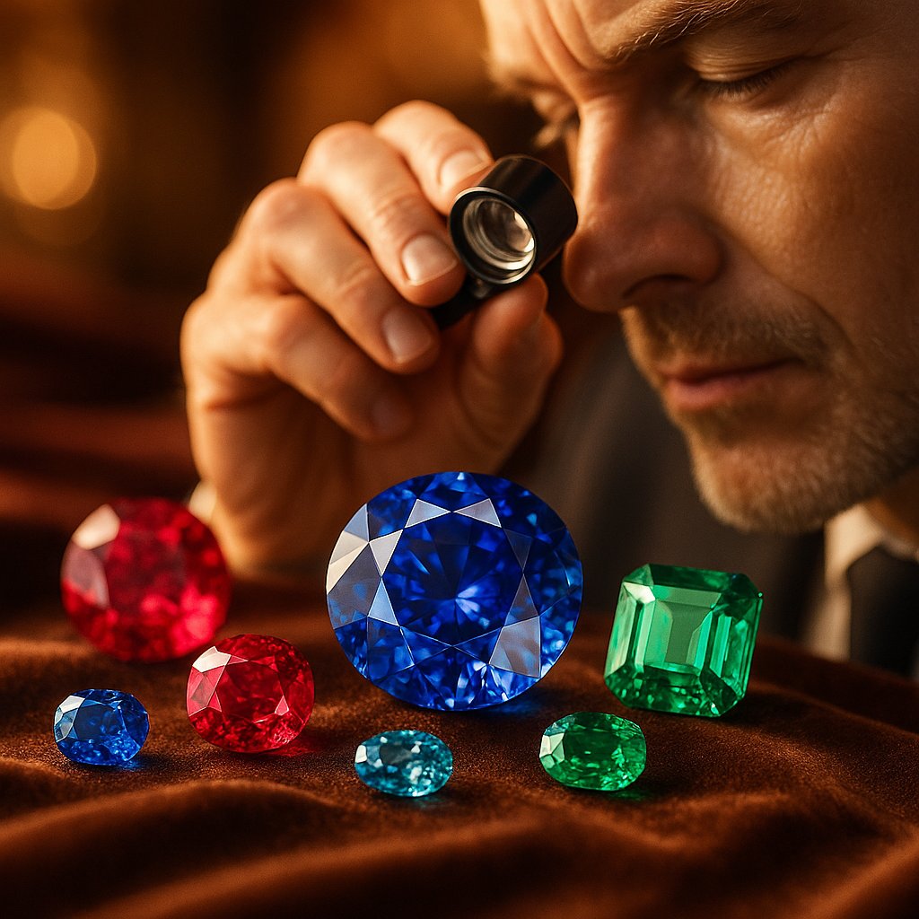 An exquisite collection of colored gemstone rings and jewelry showcasing rubies, sapphires, and emeralds from Robinson's Jewelers