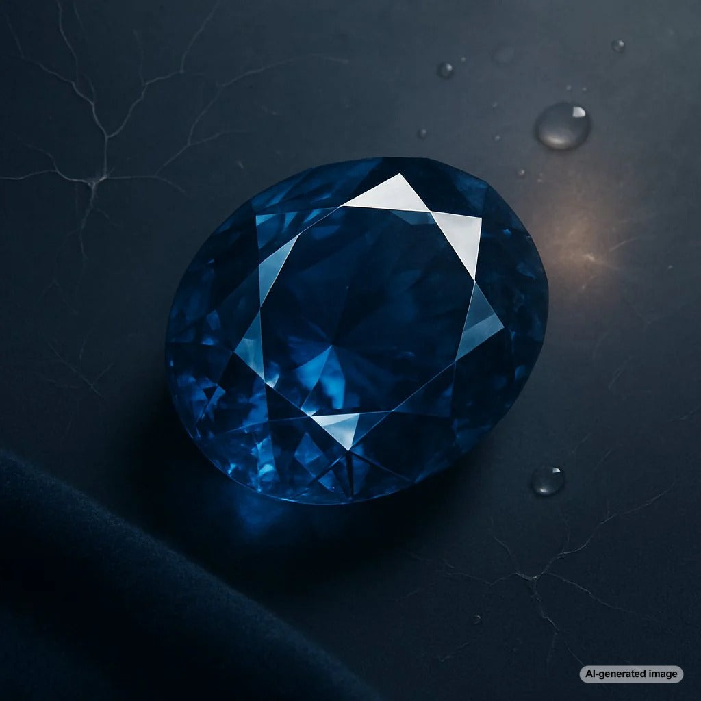 Close-up of a brilliant blue sapphire gemstone in a ring setting