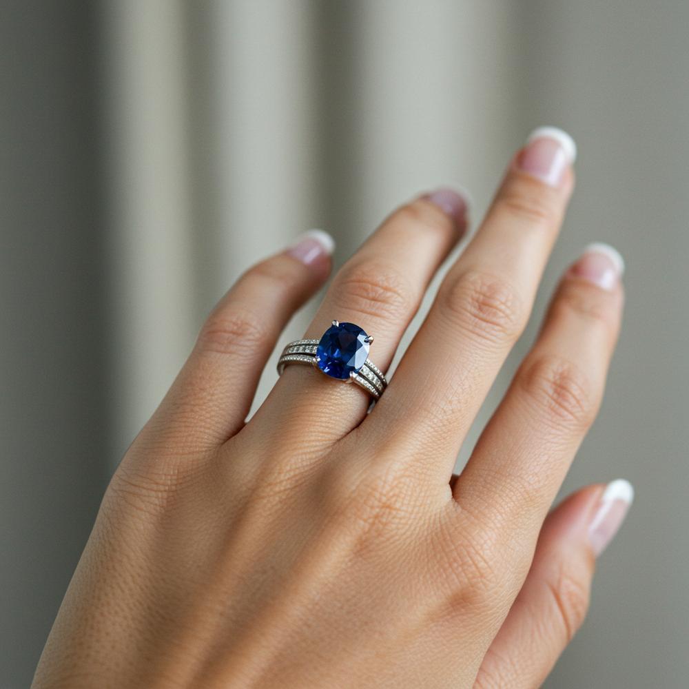 A stunning collection of sapphires showcasing the most valuable colors, including Padparadscha and Kashmir Blue.