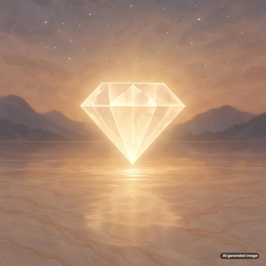 Close-up of dazzling diamonds sparkling with rainbow reflections, symbolizing spiritual energy and luxury