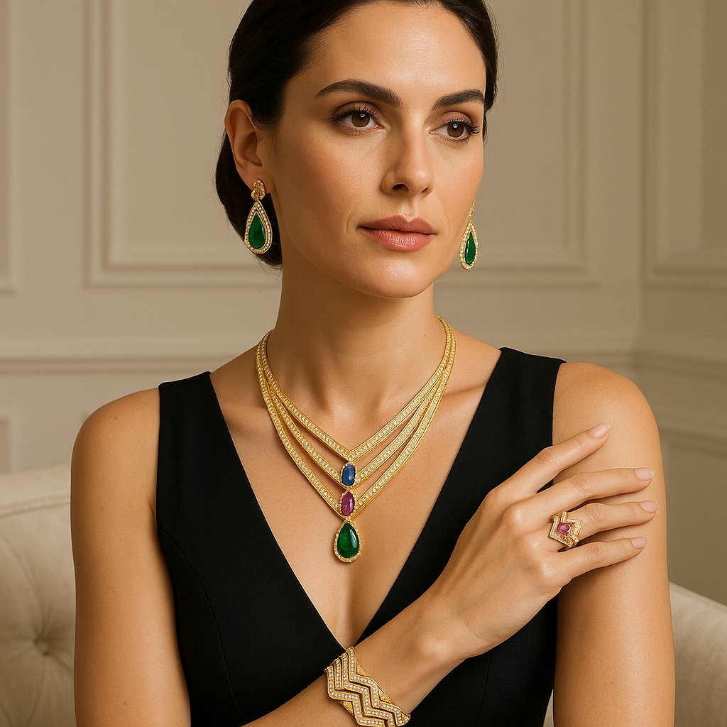 Elegant chevron pattern jewelry featuring diamond and gold designs from Robinson's Jewelers collection