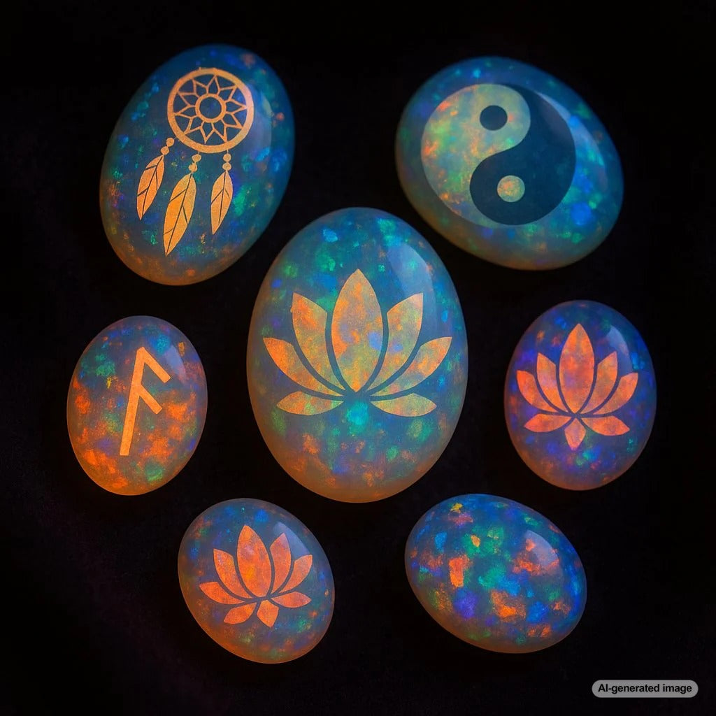 Close-up of multicolored opal gemstone jewelry showcasing vibrant play-of-color