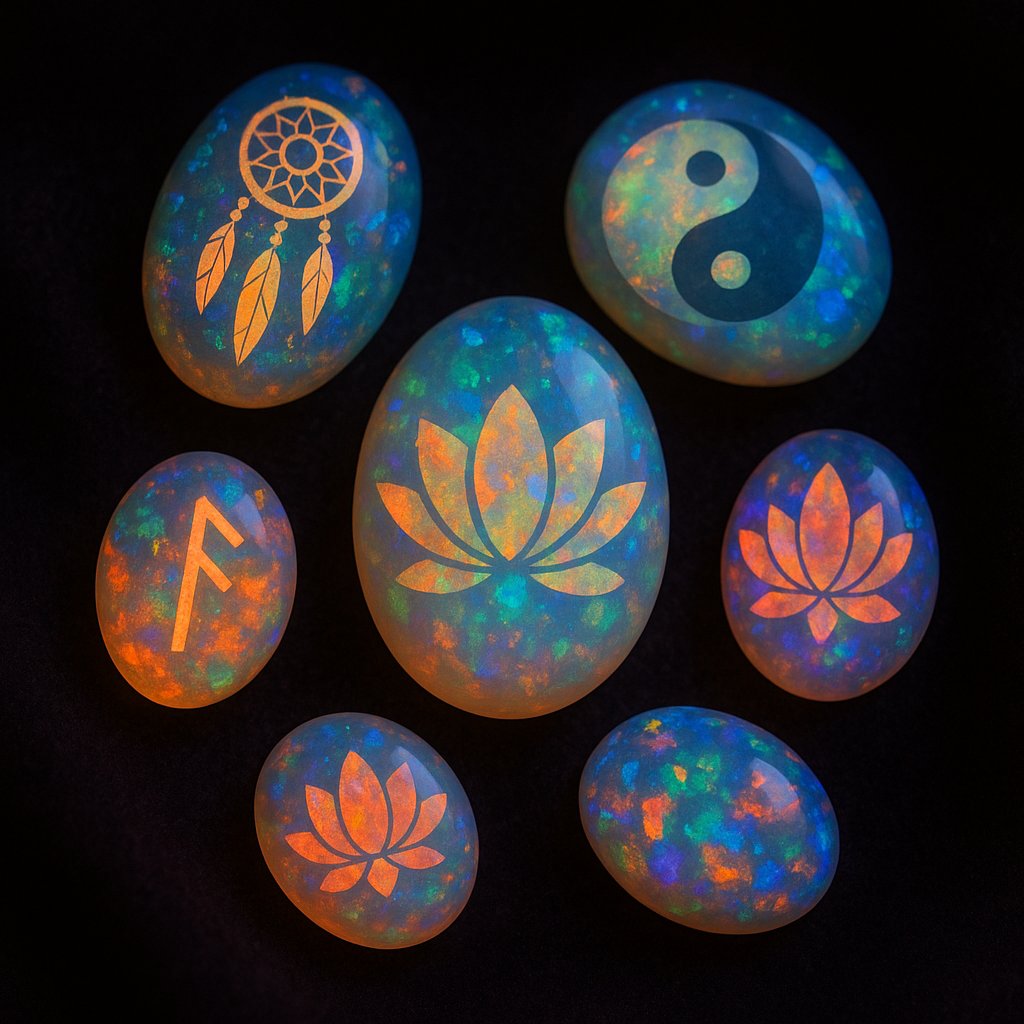 Close-up of multicolored opal gemstone jewelry showcasing vibrant play-of-color