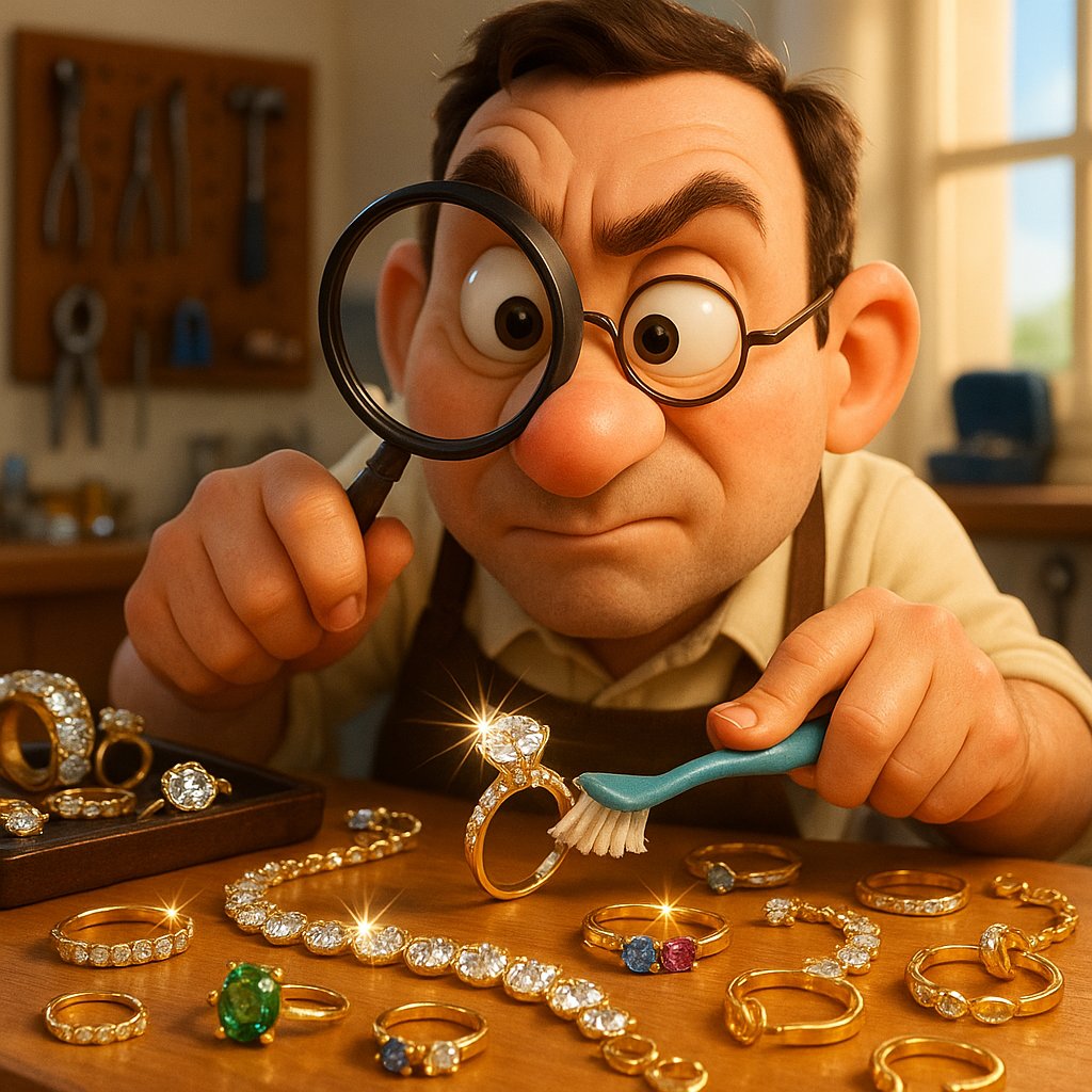 Professional jeweler using an ultrasonic cleaner on fine jewelry at Robinson's Jewelers