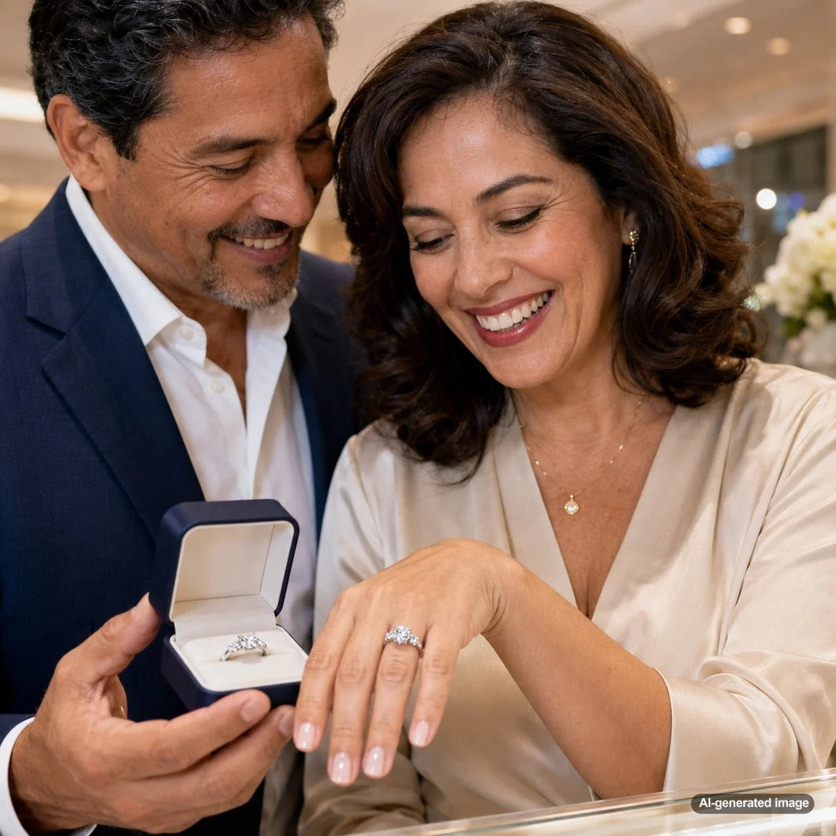 Three stone engagement ring symbolizing past present and future love story