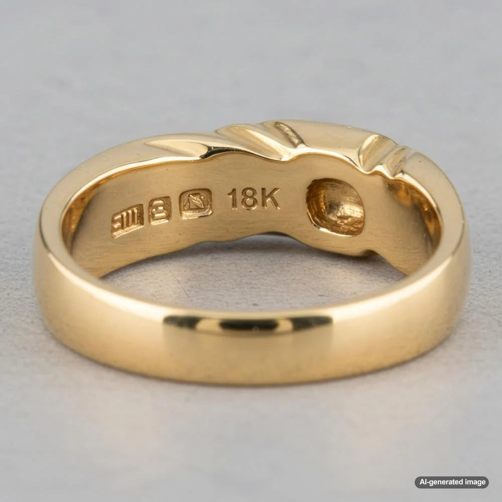 Gold jewelry stamped with 750, indicating 18K gold purity