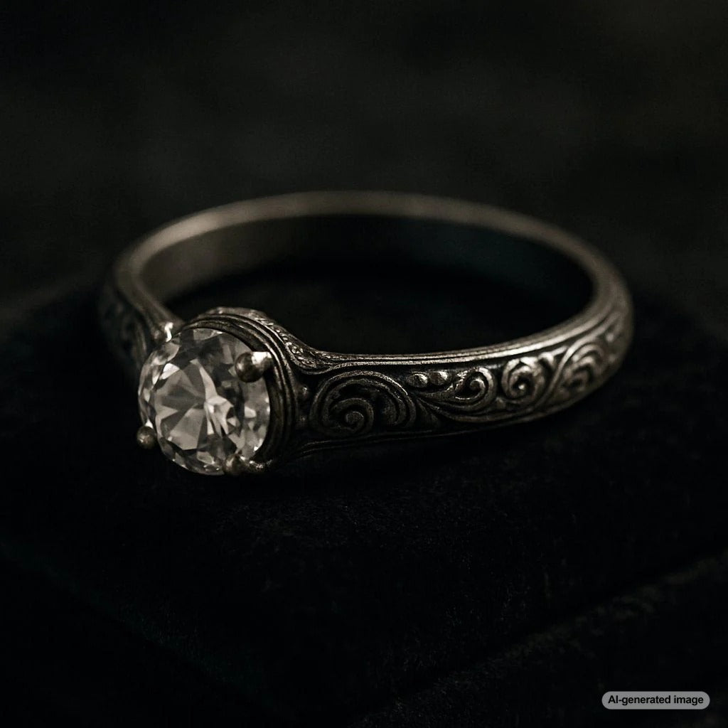 Close-up of a gold ring with 825 hallmark visible on the inner band