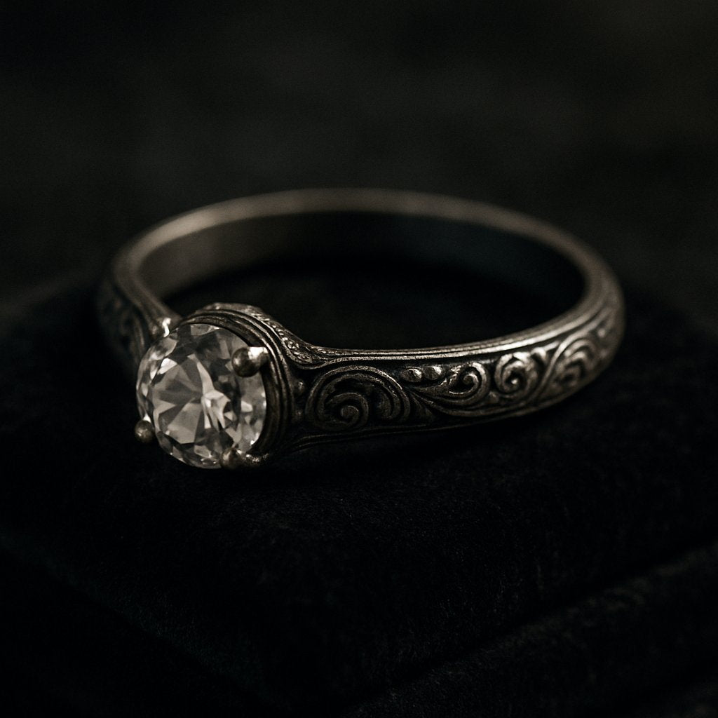 Close-up of a gold ring with 825 hallmark visible on the inner band