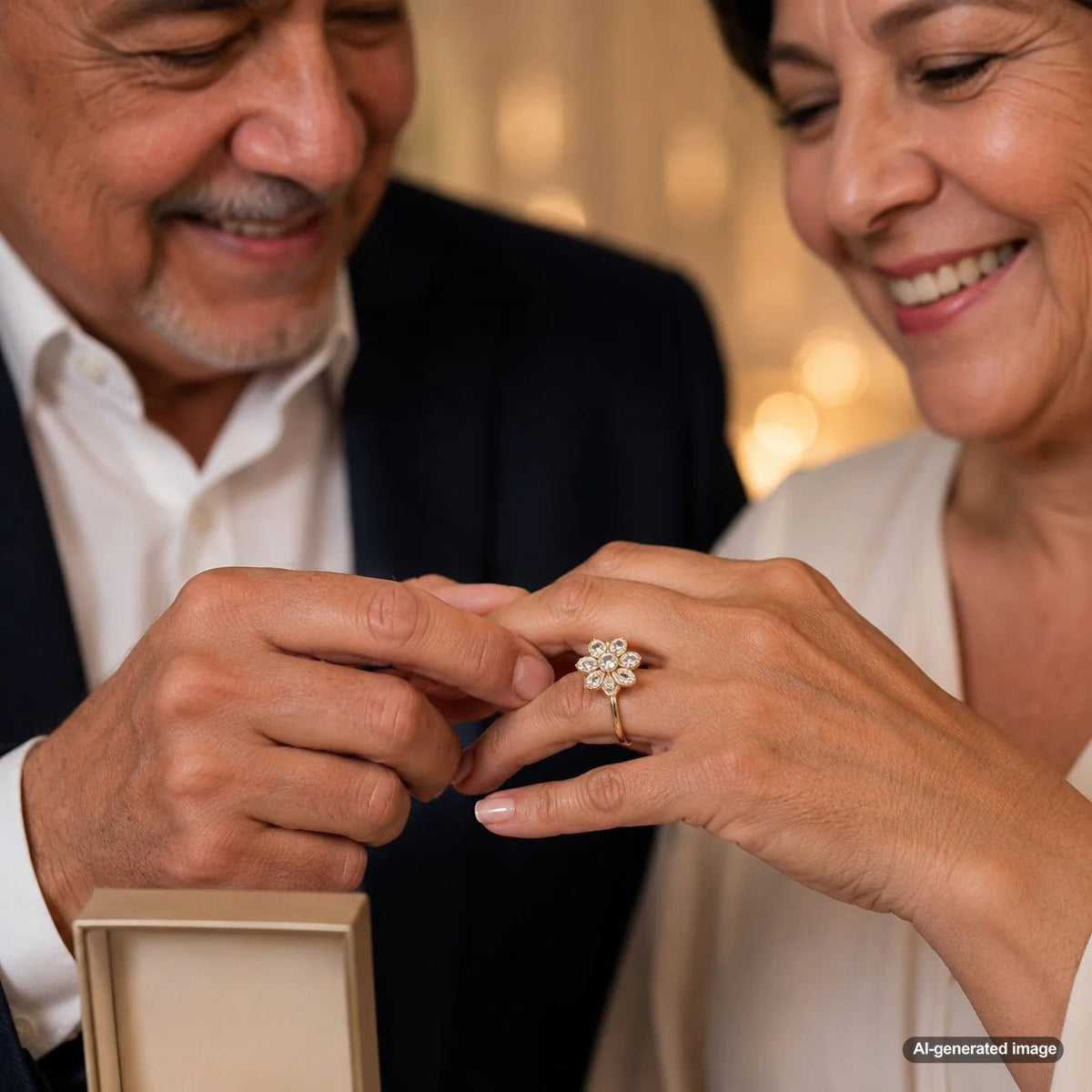 A stunning diamond flower ring from Robinson's Jewelers symbolizing love and elegance