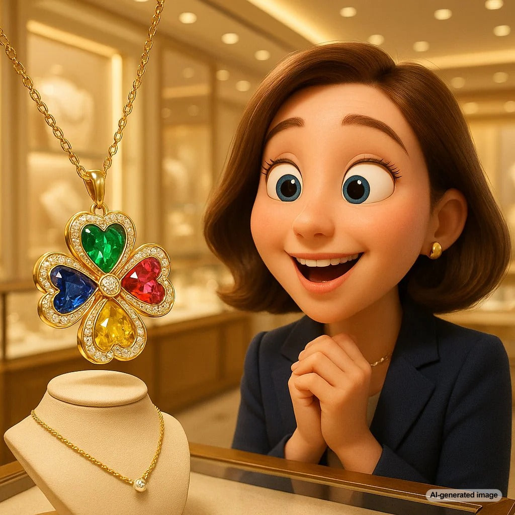 Luxurious four-leaf clover pendant with emeralds and diamonds, symbolizing luck and elegance