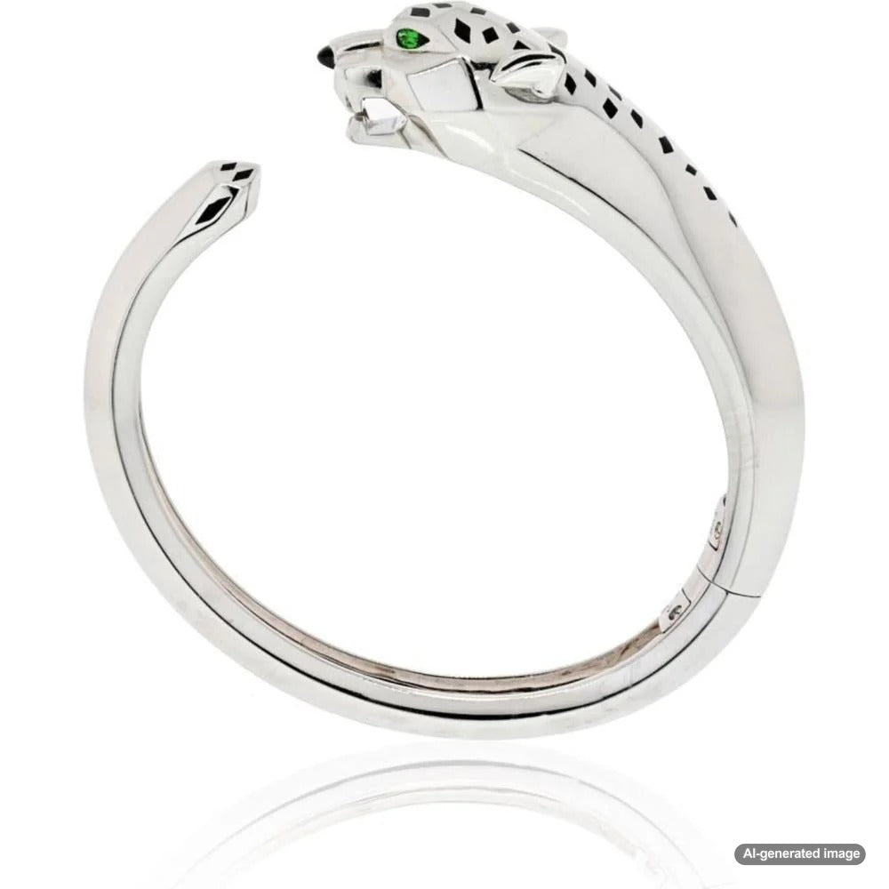 Luxury panther motif jewelry piece featuring black onyx and diamonds