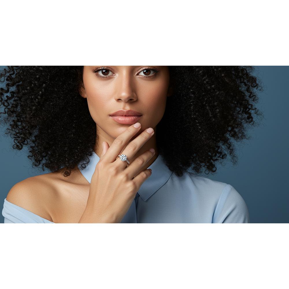 A stunning diamond ring elegantly worn on a woman's middle finger, symbolizing confidence and style.