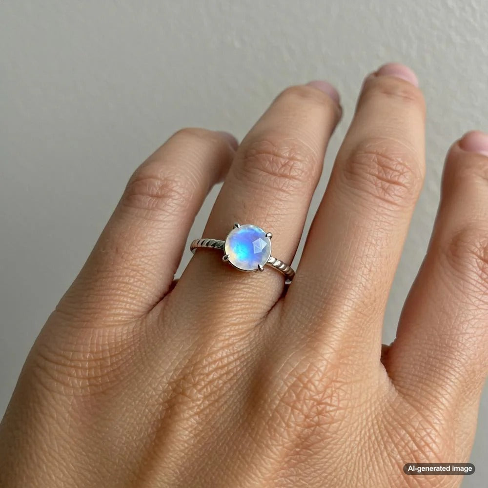 A stunning moonstone gemstone catching the light, showcasing its ethereal blue sheen and mystical allure.