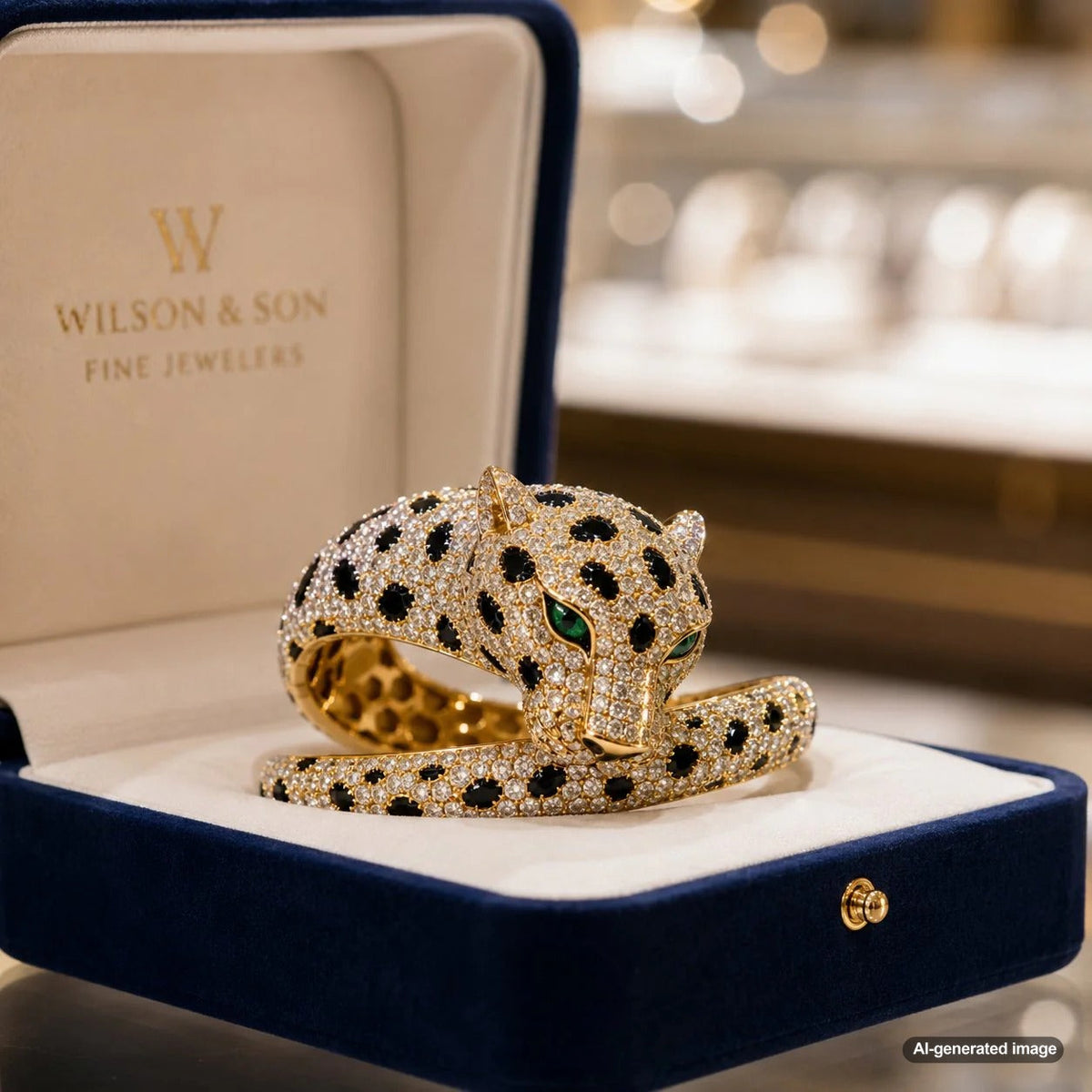A stunning and bold panther jewelry piece from Robinson's Jewelers, symbolizing power, mystery, and elegance.