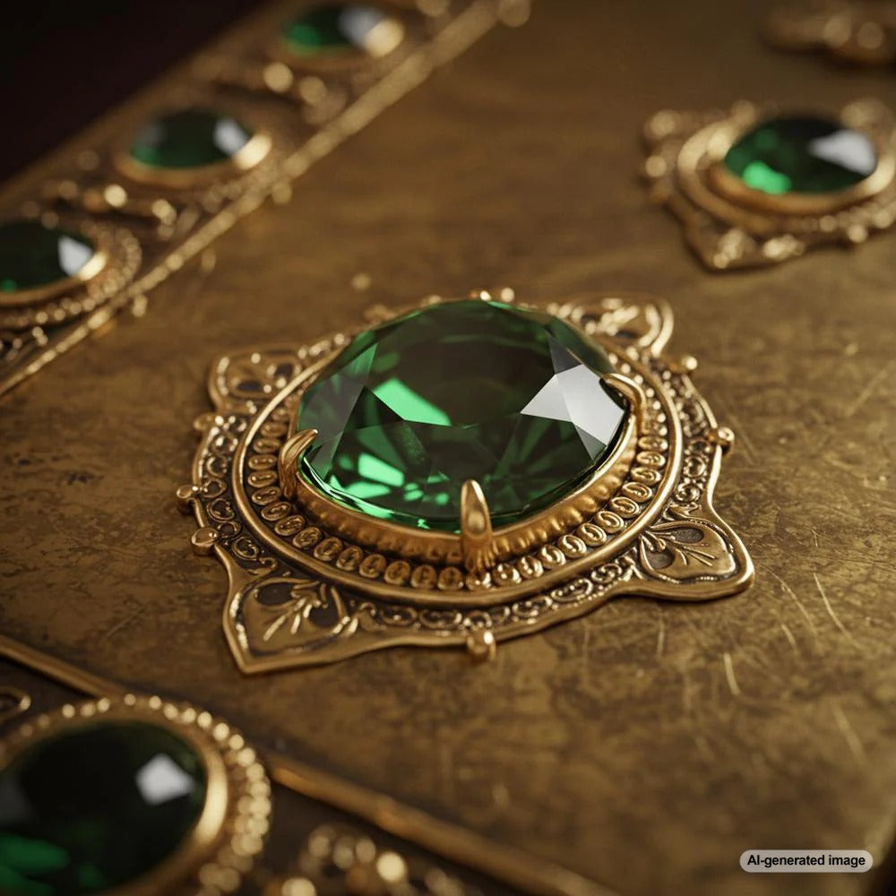 Golden-green chrysolite gemstone in a biblical-inspired jewelry setting