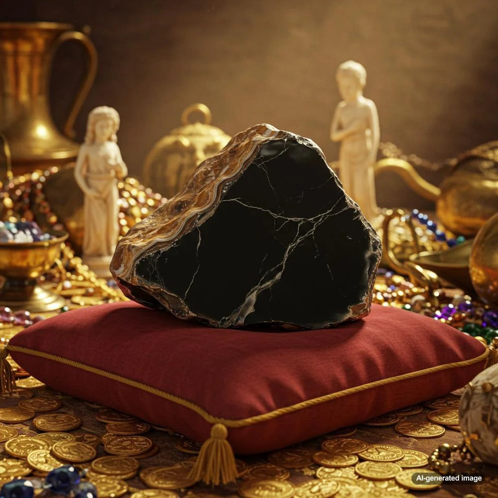 A stunning black onyx gemstone set in a gold ring, symbolizing strength and biblical significance.