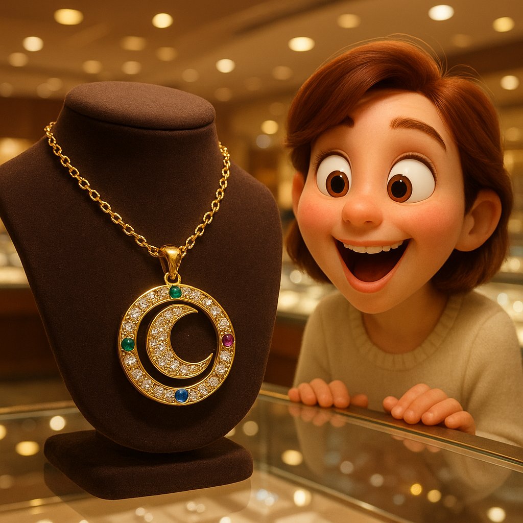 Elegant crescent moon inside circle symbol jewelry piece from Robinson's Jewelers collection