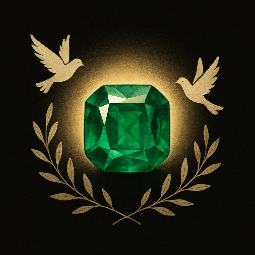Luxurious emerald gemstone jewelry with deep green hues, symbolizing faith and divine beauty