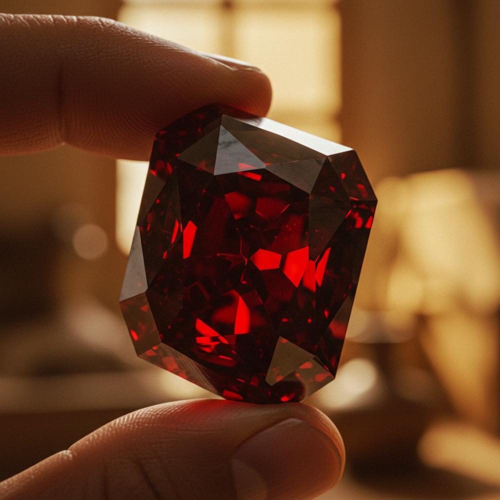 A stunning garnet gemstone set in a gold pendant, symbolizing Christ's sacrifice and divine light.