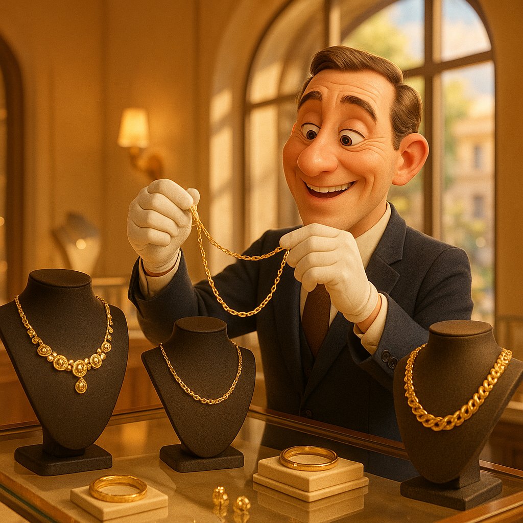 Close up of sparkling traceable gold jewelry with a tag showing its certified origin