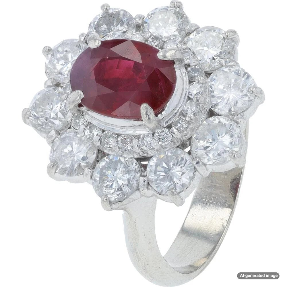 Close-up of a stunning ruby gemstone in a gold setting, showcasing its deep red color and brilliant sparkle