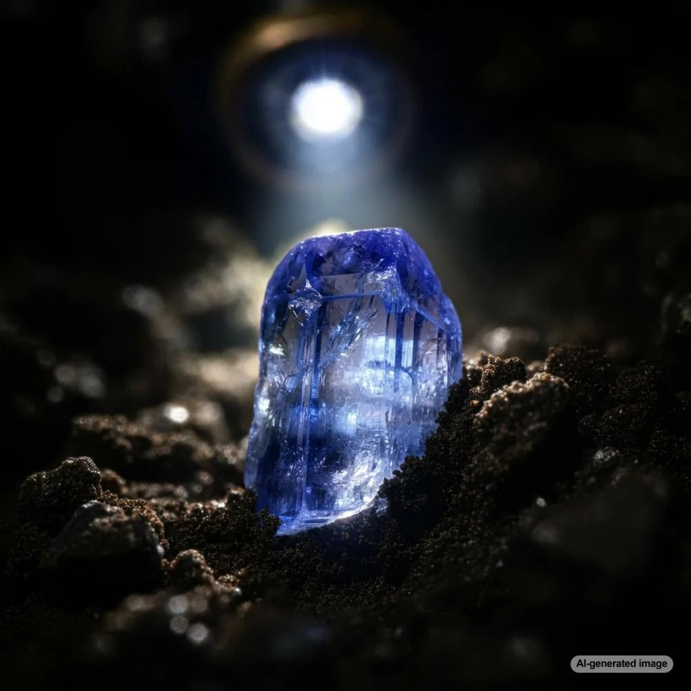 A collection of vibrant Tanzanian gemstones including Tanzanite, Tsavorite, and Rubies.