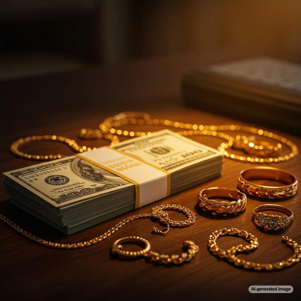Close-up of 14K gold jewelry showcasing its shine and intricate design
