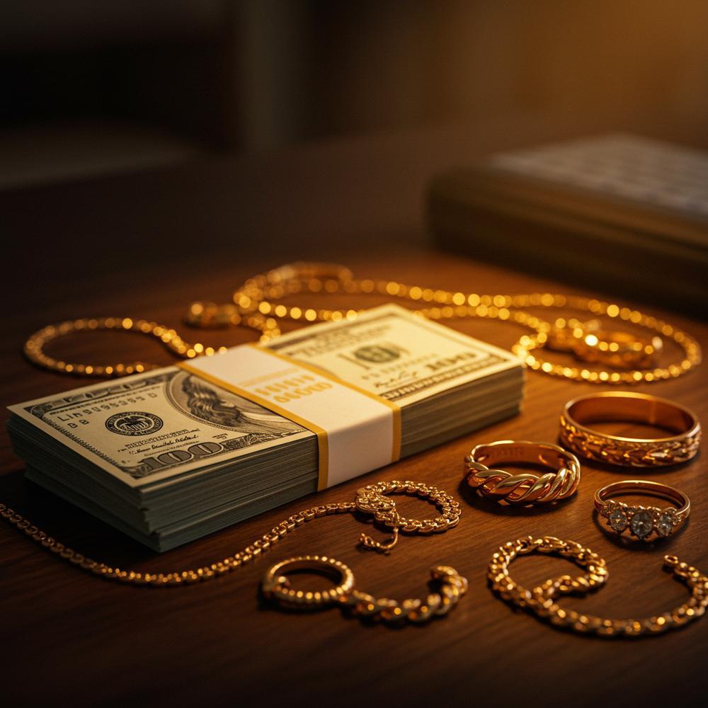 Close-up of 14K gold jewelry showcasing its shine and intricate design