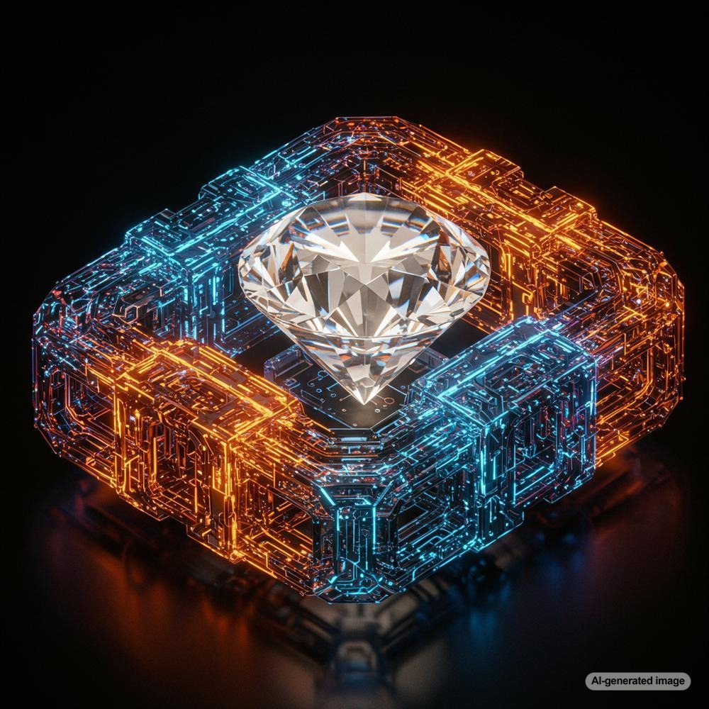 Comparison of blockchain-traced natural diamond and lab-grown diamond rings