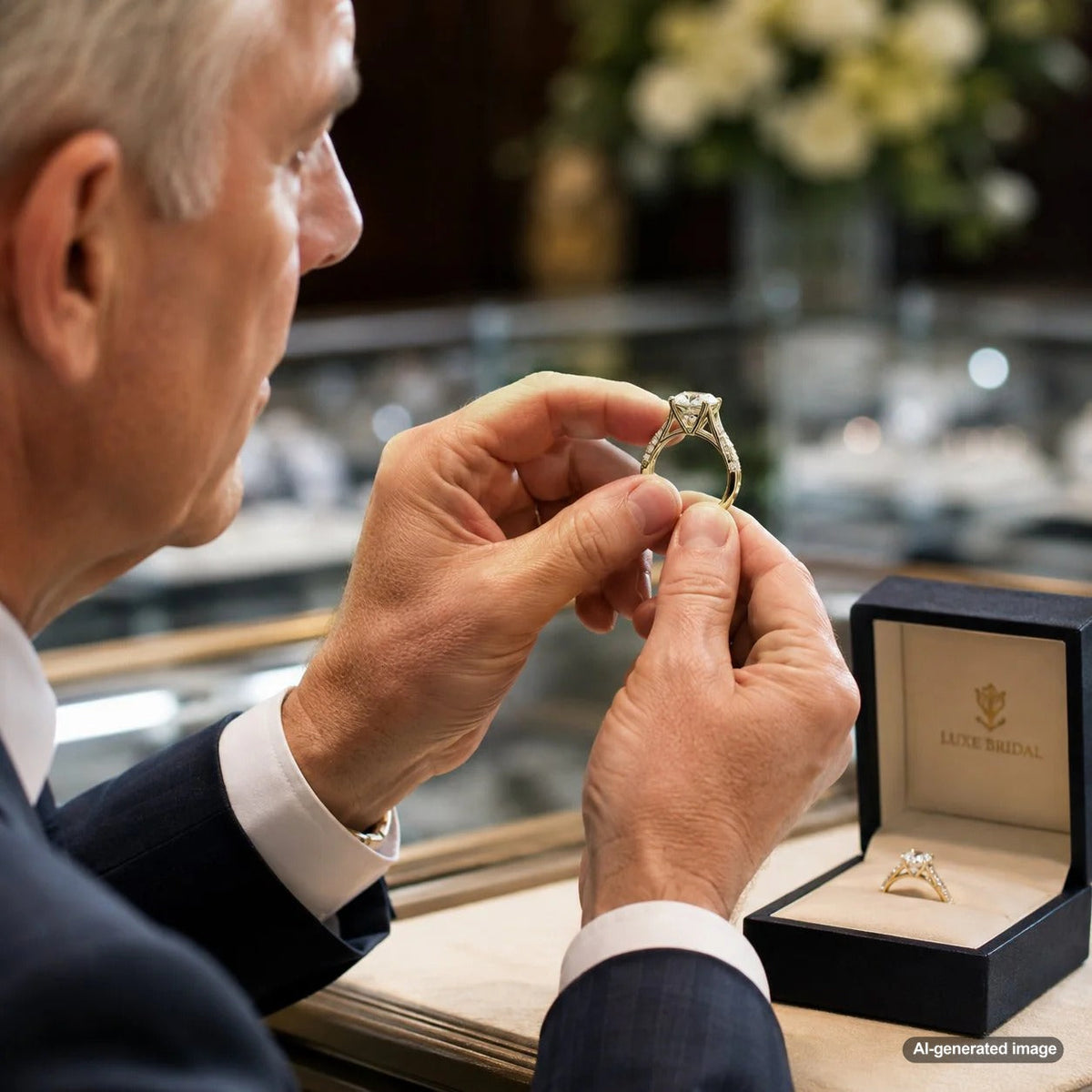 An elegant cathedral engagement ring setting featuring a stunning center diamond held by graceful, sweeping arches, embodying classic romance and timeless design.