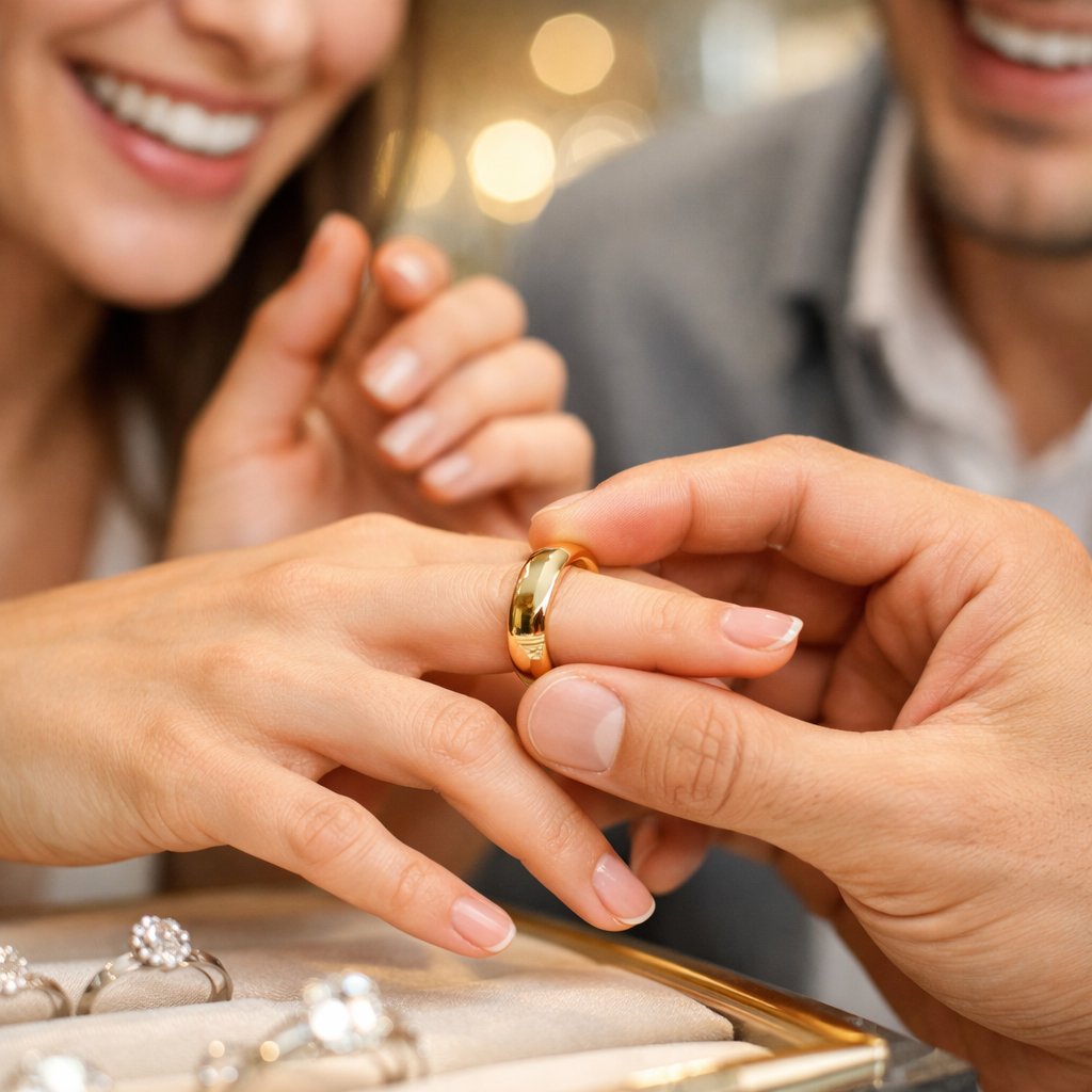 A detailed close-up comparison showing the interior curves of a comfort fit wedding band versus a standard fit band.