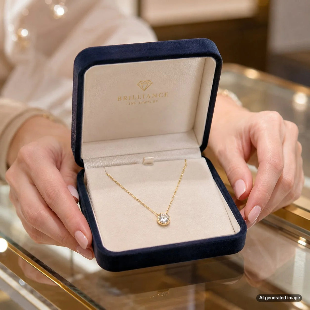 A stunning diamond bezel pendant from Robinson's Jewelers, showcasing a sleek and secure modern setting for the gemstone.