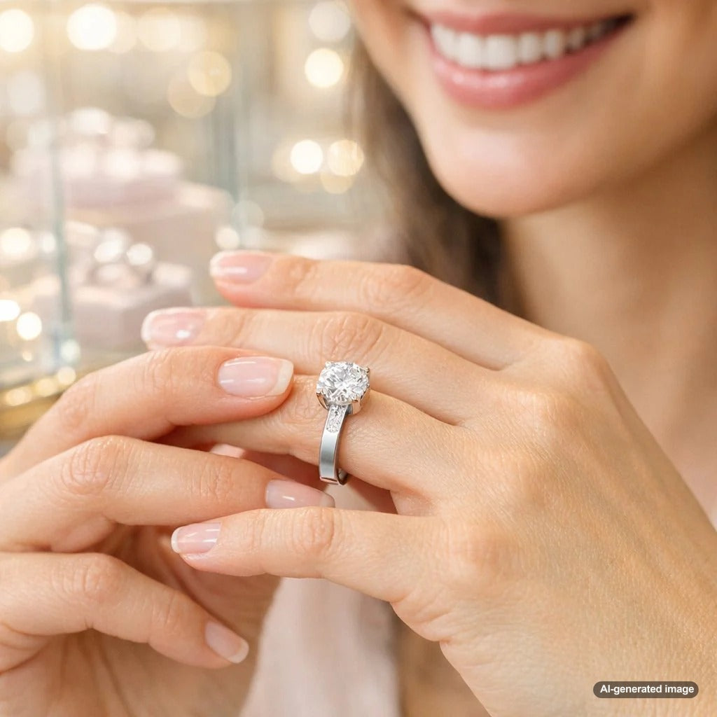 Close-up detail shot comparing a traditional round ring shank to a flat Euro shank design, highlighting the difference for jewelry shoppers.