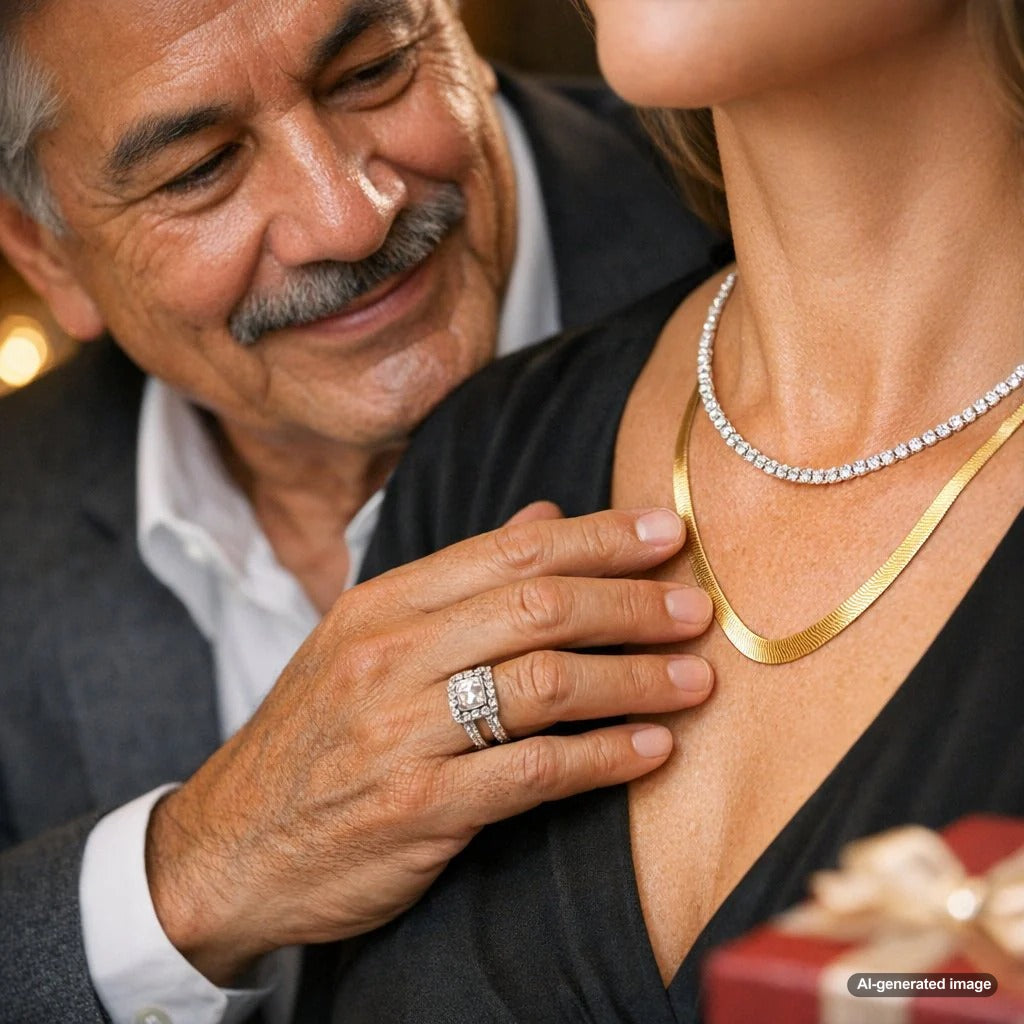 A stunning close-up of a gold herringbone chain necklace lying flat, showcasing its sleek and delicate woven texture.