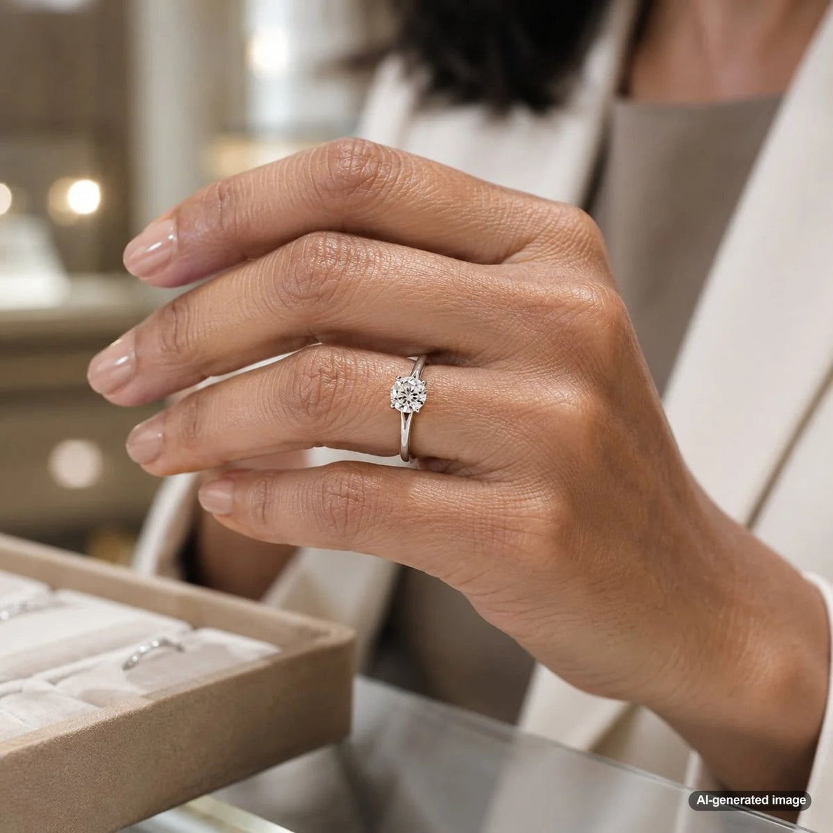 A stunning side-profile view of a diamond solitaire engagement ring featuring a sleek knife-edge band on a white background