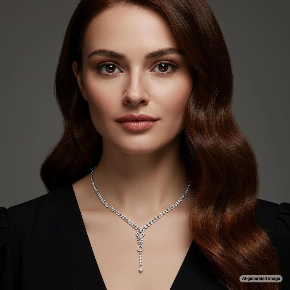 A beautiful vintage lavalier necklace featuring delicate filigree and a gemstone pendant.