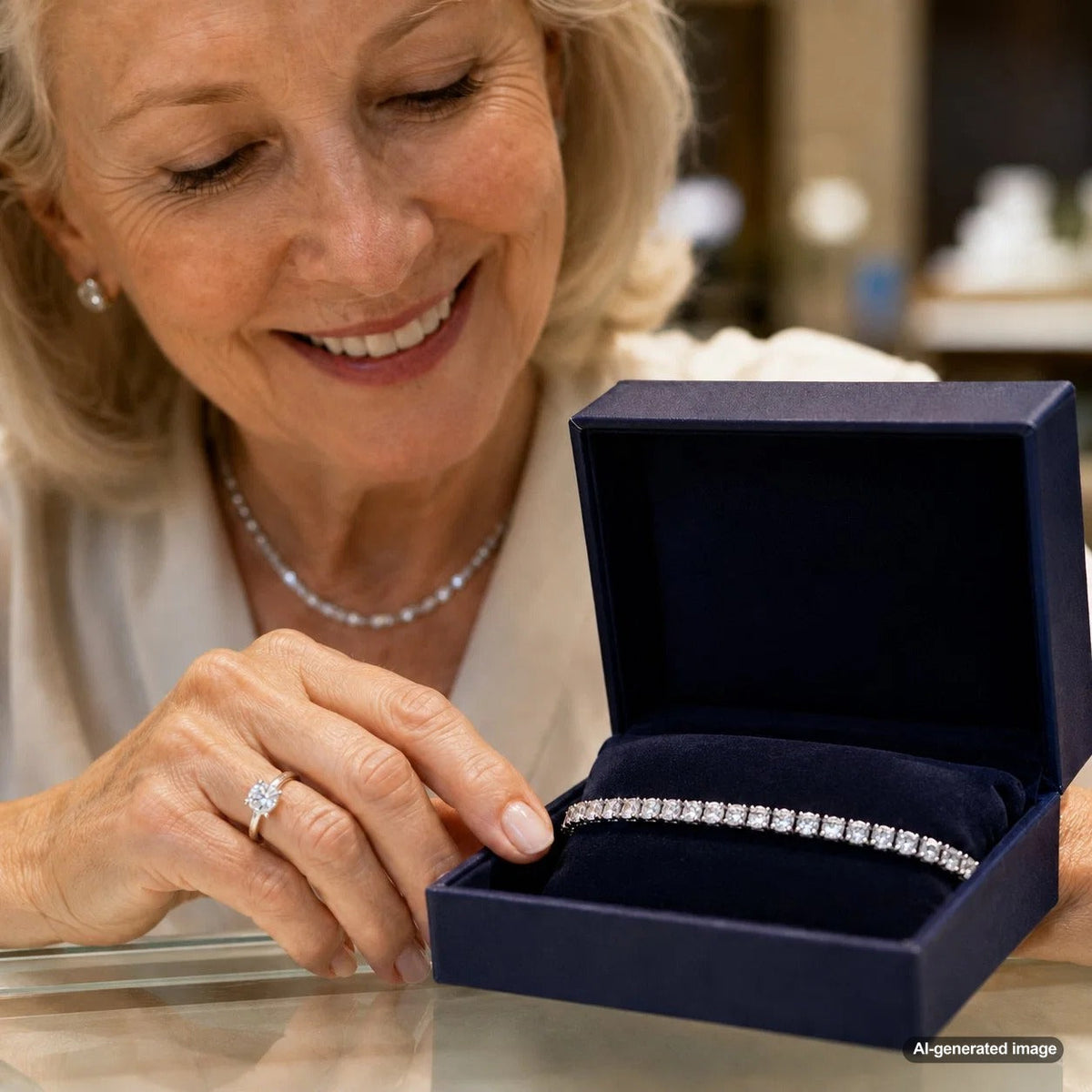A stunning diamond tennis bracelet sparkling elegantly on a wrist, showcasing the classic line bracelet design.